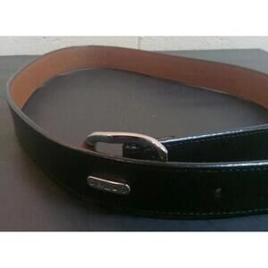 Ralph Lauren Black Leather Skinny Belt Silver Buckle Logo Stud Size L 41" Length